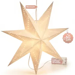 Casaria LED Weihnachtsstern Creme 7 Spitzen Beleuchtet 60 cm Papierstern Weihnachten Weihnachtsdeko Leuchtstern Dekostern Adventsstern