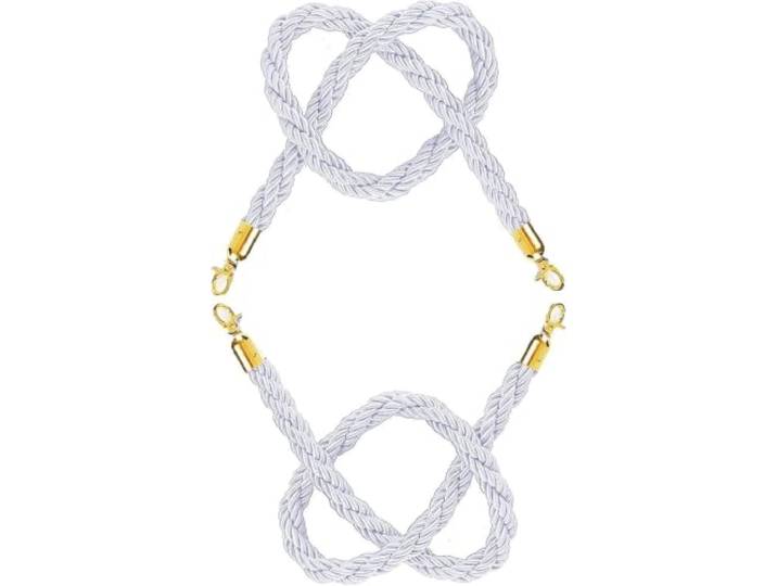 2 weiße Absperrkordeln aus geflochtenem Nylon mit vergoldeten Haken 32-mm-Leitsystemkordeln für Hotels, Restaurants, Theater, Museen, Feiern, Eröffnungen und geordnete Warteschlangen