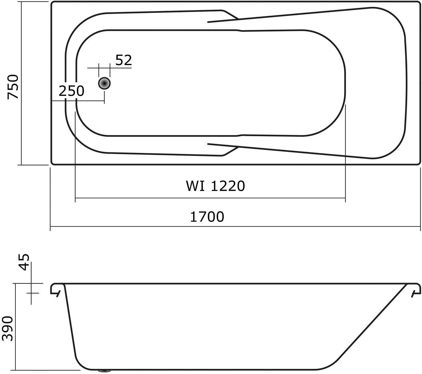 Caribia Rhodos Premium Whirlpool 170 x 75 cm ohne Schürze