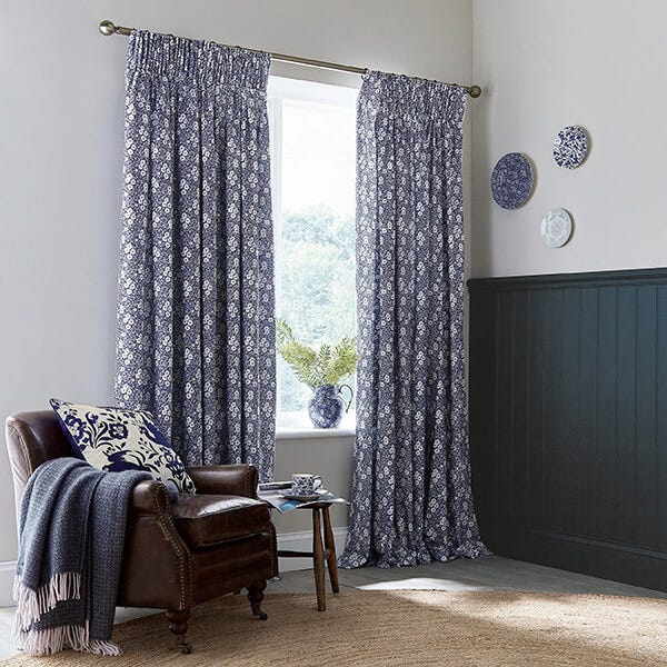 Burleigh For Bedeck Calico Lined Curtains 90x72 Blue