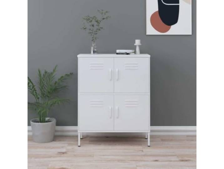 HPUYRFG Lagerschrank Stahl Weiß 80x35x101,5 cm mit 2 Einlegeböden Stahl, robust, 2 Böden, Stellfüße, leicht reinigbar, für Bücher und Multimedia