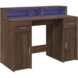Helloshop26 - Schreibtisch Tisch Arbeitsplatz Computermöbel Arbeitszimmer und LED-Leuchten Eichenholzwerkstoff braun 02_0023795