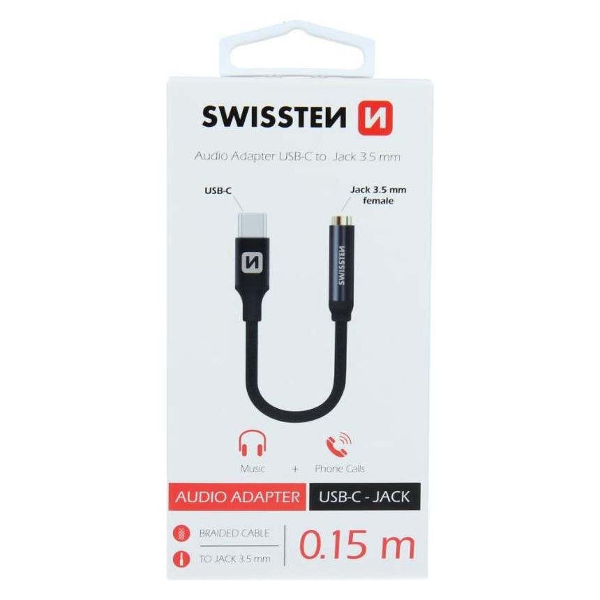 Swissten Audio Adapter Textil USB-C/Jack (female) 0,15 M (Klinkenadapter) (73501301)