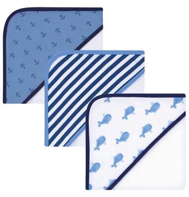Hudson Baby Infant Boy Rayon from Bamboo Rich Hooded Towels, Blue Whale, One Size - Blue Whale - One Size