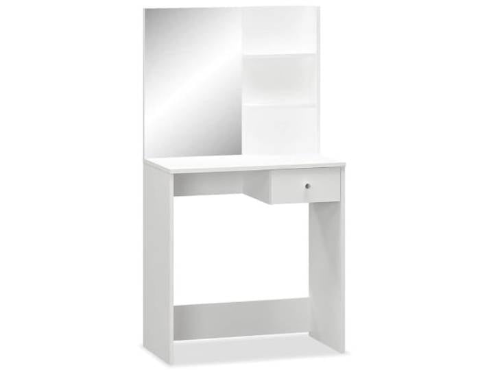 Xhnifbn Schminktisch mit Spiegel und Schublade Mattweiß 75x40x141 cm Stilvoller Frisiertisch fürs Schlafzimmer mit integrierten Ablagen für Kosmetik und Make-up Utensilien.