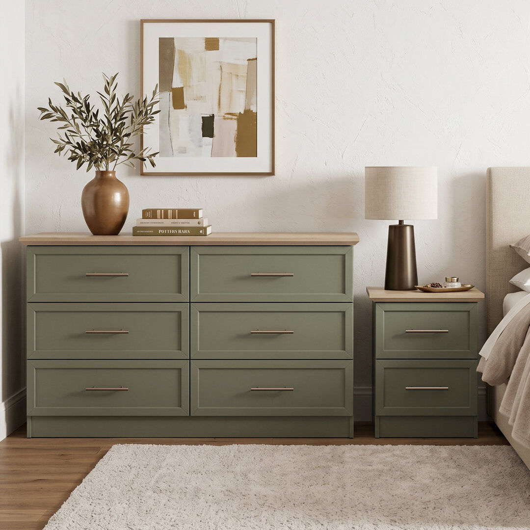 August Grove Arata Bedside Table And 6 Drawer Chest Bedroom Set Kale Green