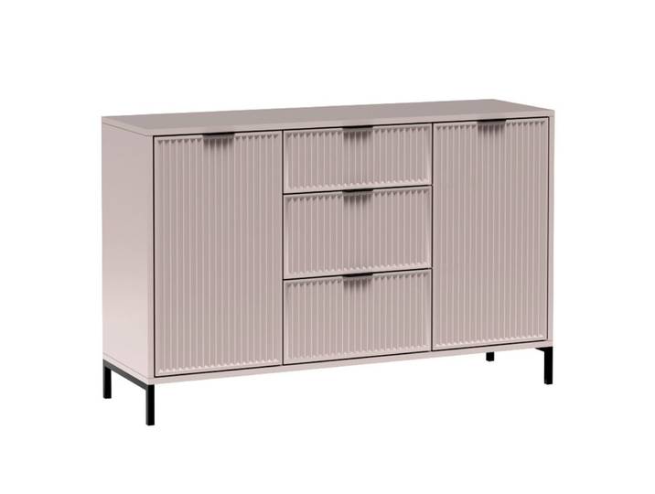 Lomadox Kommode LAURO-161, Sideboard Anrichte 135 cm Kaschmir beige Rillen Wohnzimmer Esszimmer