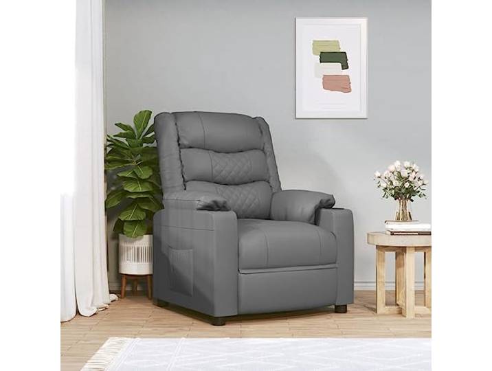 Relaxsessel Grau Kunstleder mit manueller Liegefunktion 3 Positionen Manuelle 3-Positionen-Liegefunktion, schmutzabweisendes Kunstleder, stabiler Holz-Metall-Rahmen, gepolsterte Armlehnen