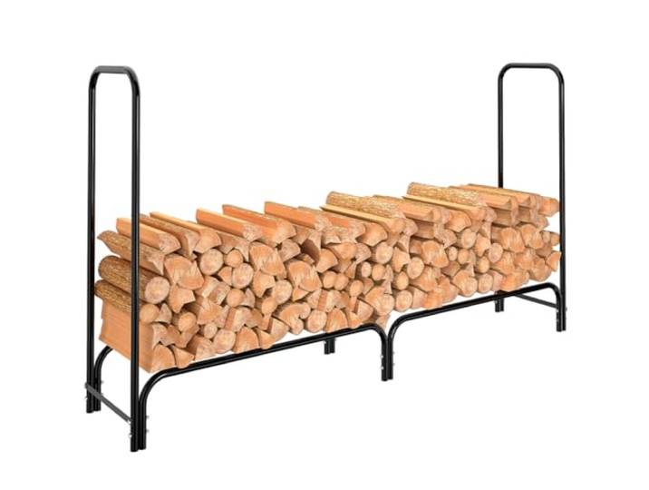 BAKAJI Holzregal Regal Rohrstruktur aus Metall Holztür für Innen Außen Holz Haus Garten für Kamin Kamin Ofen Modernes Design (200 x 36 x 115 cm)