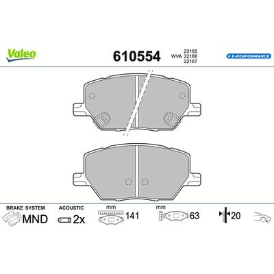 VALEO Bremsbelagsatz, Scheibenbremse 610554 Vorderachse für JEEP Fiat ALFA ROMEO (GAC FCA)