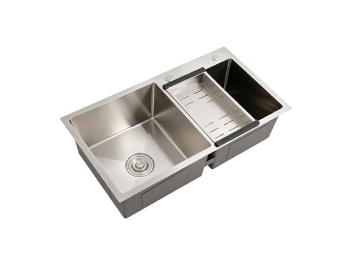 Doppelspüle, 78x43x21CM 2 Becken Edelstahl Einbauspüle Spülbecken für Küche Küchenspüle Waschbecken Rechteckig Aufsatzmontage Unterbau mit Abtropffläche Abflusskorb Abflussfilter für Terrasse Bar