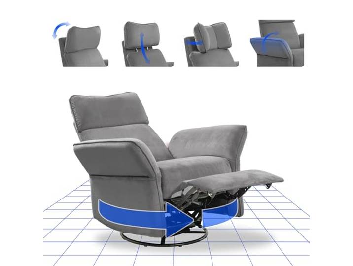 FLEXISPOT XR8 Cradle, Elektrischer Relaxsessel mit Schaukelfunktion, stufenlos Verstellbarer Liegefunktion, 3D-Kopfstütze & Vollpolsterung – Stillstuhl für Mütter, Samtstoff, Schnellmontage Grau