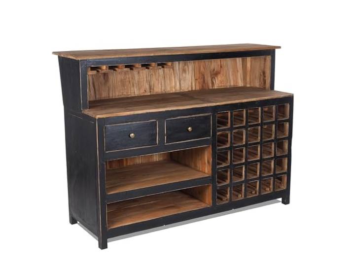 Vintage Design BARSCHRANK PUREWOOD 150x110x55cm(BxHxT) Shabby Chick Minibar, Bar Theke aus Altholz Verkaufstresen, Kassentresen, kultiges Dekoobjekt Farbe: 09 Voodoo - schwarz