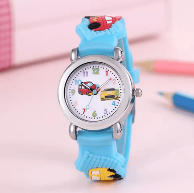 Inspire Essentials Kids Cartoon Car Quartz Watch Colorful Learning Style sky Blue
