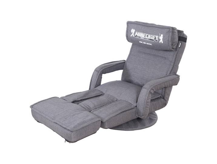 Minecraft Gamingstuhl, Grau, Metall, Gaming, 62x80x60 cm, Sitzfläche 360° drehbar, Nackenkissen abnehmbar, ausziehbare Fußstütze, Büromöbel, Bürostühle, Gaming-Sessel