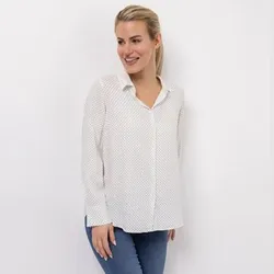 EVA LUTZ Bluse, Langarm Knopfleiste gepunktet leger weit