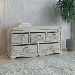 Kommode und Sitzbank mit 5 Schubladen, 45x77x36cm, Shabby-Look, Shabby Vintage ~ weiß