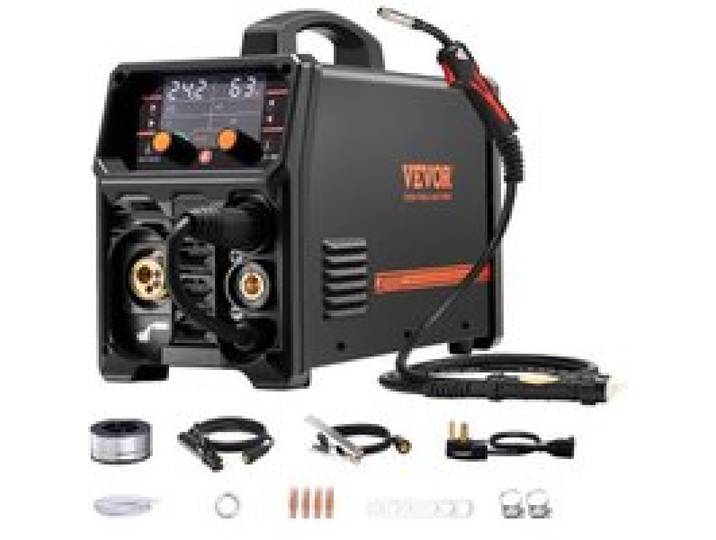 VEVOR MIG-Schweißgerät, 200 A synergetische MIG-Schweißmaschine, 4-in-1-Gas-MIG/Flux Core-MIG/Stick/Lift-TIG-Mehrprozess-Welder mit IGBT-Wechselrichtertechnologie und LCD-Bildschirmanzeige