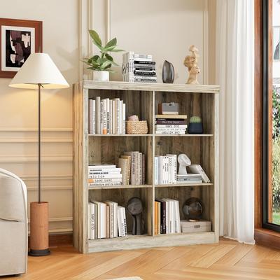 Garvee Open Shelf Low Bookcase, 6 Cube Wood Storage Organizer, 3-Tier Floor Standing Display Cabinet Organizer