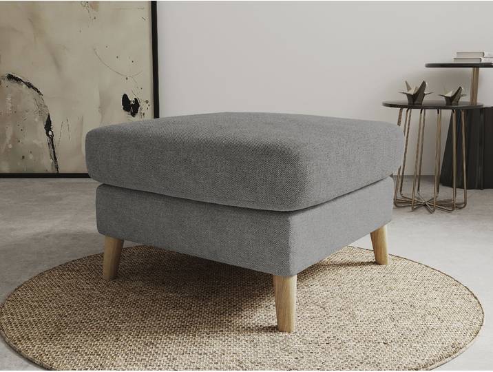 Polsterhocker GOODPRODUCT MARSEILLE , grau, B:70cm H:47cm T:70cm, 68% Polypropylene, 32% Polyester, Hocker, Polsterhocker, Massivholzbeine Eiche, Landhausstil, Wellenunterfederung