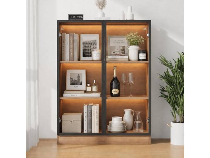 Vitrine LED portes en verre 80x32x106cm armoire vitrine vitrine de collection meuble multifonction sur pied 3 étagères