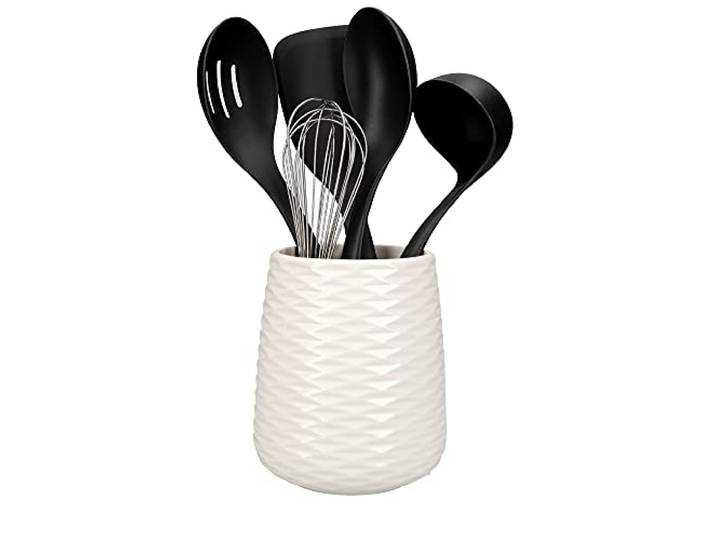 KitchenAid - Kit de 5 Ustensiles de Cuisine Anti-Adhérents et Pot de Rangement en Porcelaine