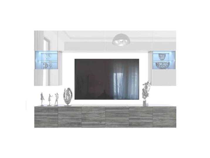 Belini Milano 1 Wohnwand TV-Schrank 300cm Weiß Hochglanz/Grau Matt Wohnwand mit grifflosem System, weiße Korpusse, DECOR ECONATURA kratzfest, Gasliftsystem, Wandmontage, Anbauwand, TV-Möbel