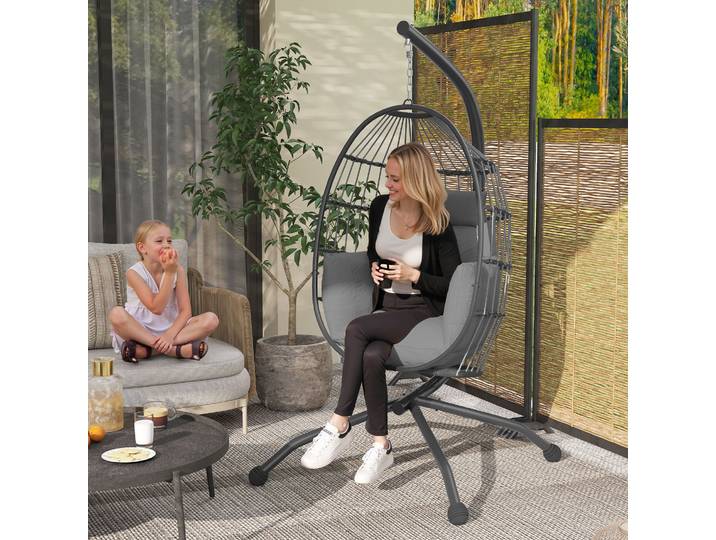 Outsunny Chaise Suspendue Gris avec Support Int/Ext 120kg