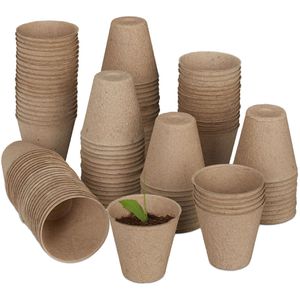 Relaxdays Anzuchttöpfe 10034238, 120 Stück, Ø 7,5 cm, aus Zellulose, biologisch abbaubar