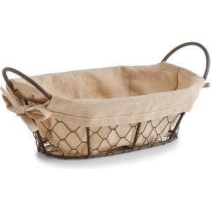 Zeller Brotkorb 18090 Countrystyle, aus Metall / Stoff, 26 x 17 x 9 cm, oval, mit Stoffeinsatz, braun / beige
