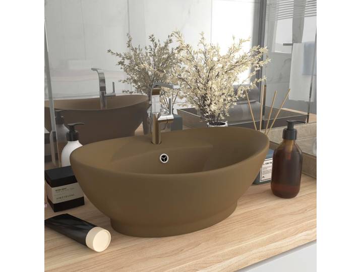 vidaXL Luxus-Waschbecken Überlauf Oval Matt Creme 58,5x39cm Keramik