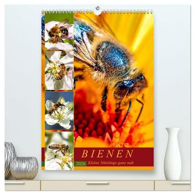 BIENEN - Kleine Nützlinge ganz nah (hochwertiger Premium Wandkalender 2026 DIN A2 hoch), Kunstdruck in Hochglanz