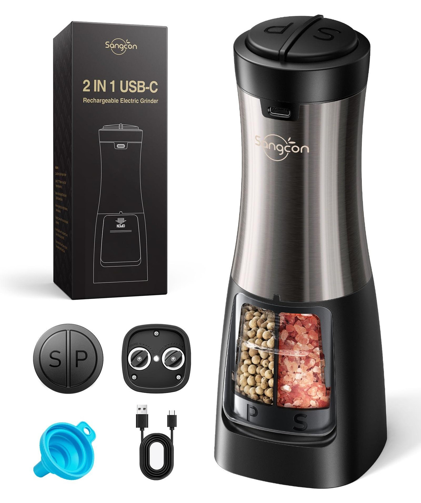 Dripio Elektrische peper- en zoutmolen 2-in-1 met USB-C oplaadbaar