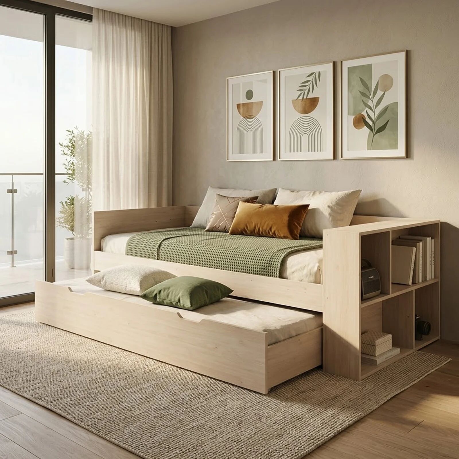 garneroarredamenti Letto singolo 90x200cm con letto estraibile e libreria reversibile rovere Claudio