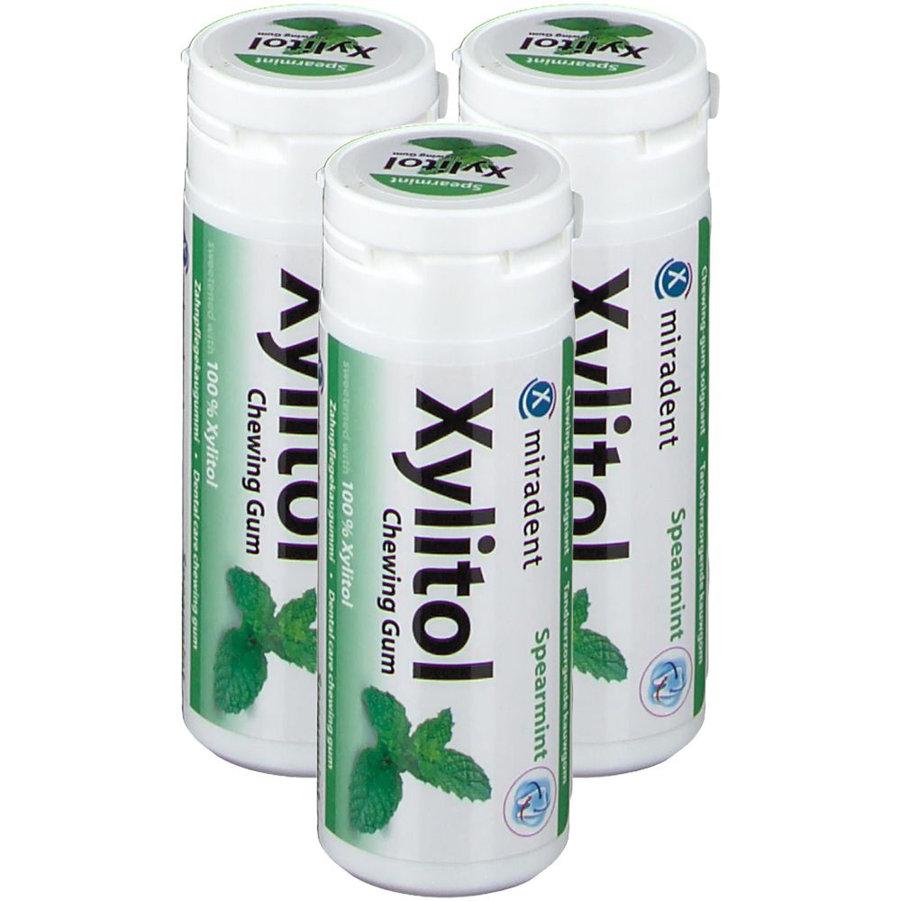 3x Miradent Xylitol Chewing Gum Spearmint 3x30 St Kaugummi