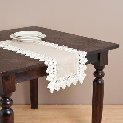 Saro Lifestyle Saro Taupe Lace Trimmed Table Runner