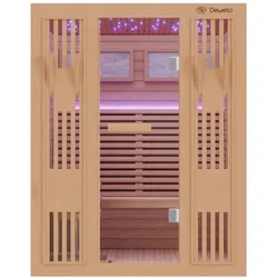 Dewello Finnische Sauna MINTO 150x130 Kabine aus Hemlock Tannenholz mit 4,5 kW Harvia Ofen