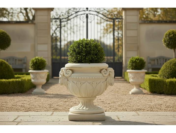 Vase Médicis tête de bélier en pierre reconstituée