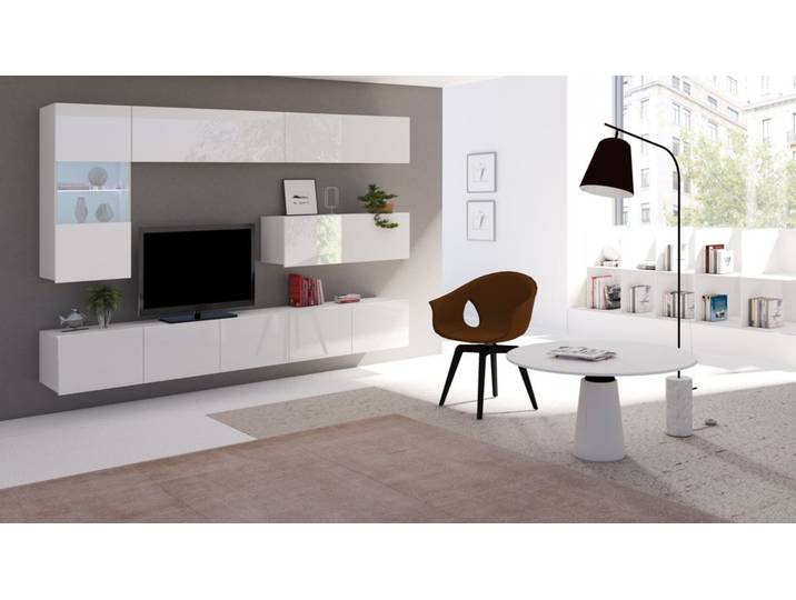 Designer Wohnwand Cezanne mit LED - Weiß-Weiß - Luxusbetten24