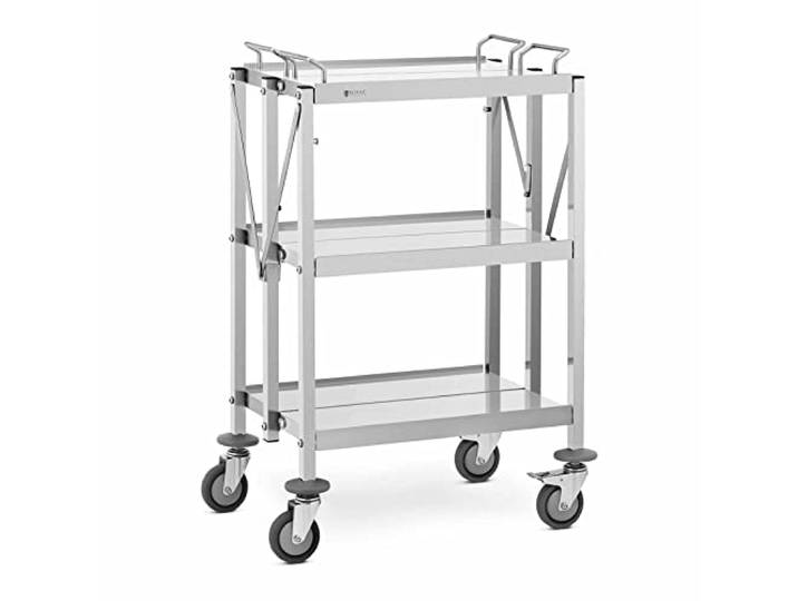 Royal Catering Servierwagen, 3 Borde, 40 x 58 cm, 90 kg, faltbar Edelstahl, Küchenwagen, Küchenrollwagen, Rollwagen