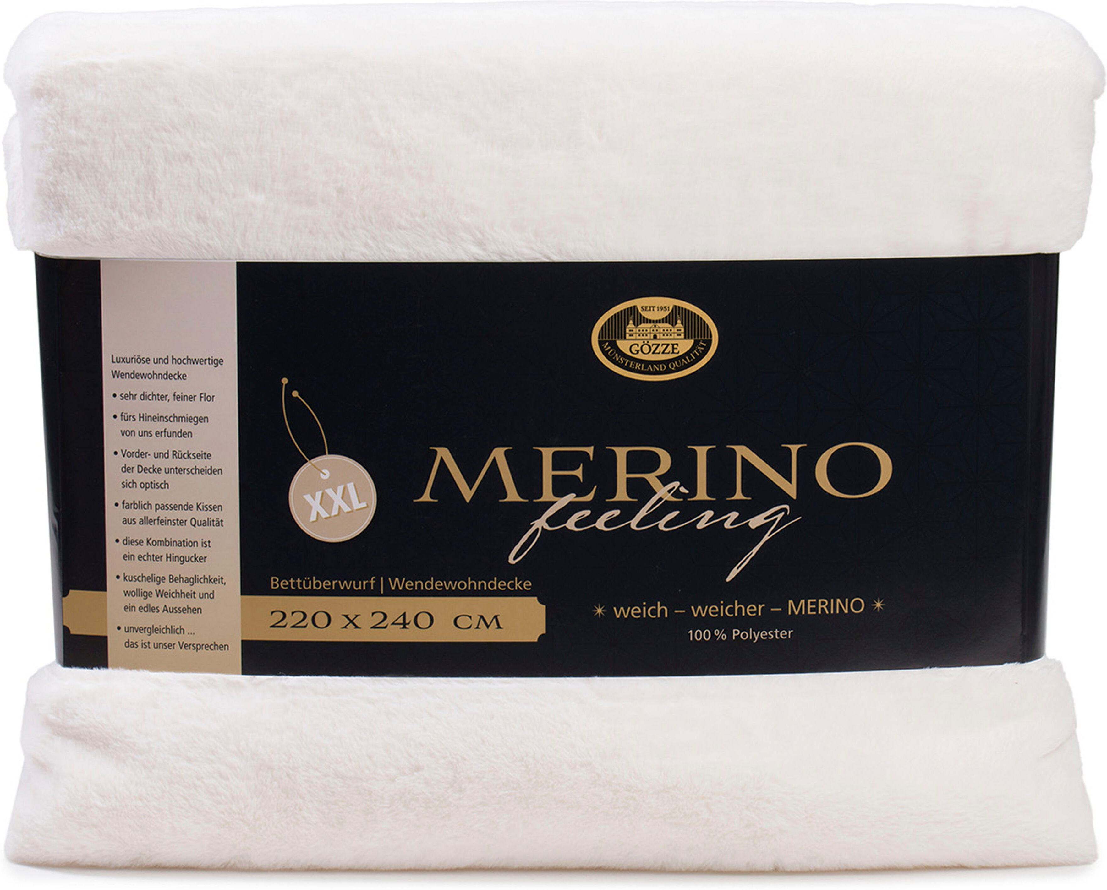 Wohndecke GÖZZE "Merino, kuschelig und weich", weiss (wollweiß), B:220cm L:240cm, Polyester, Wohndecken, Wohndecke, kuschelig weich wollweiß B/L: 220cm x 240cm