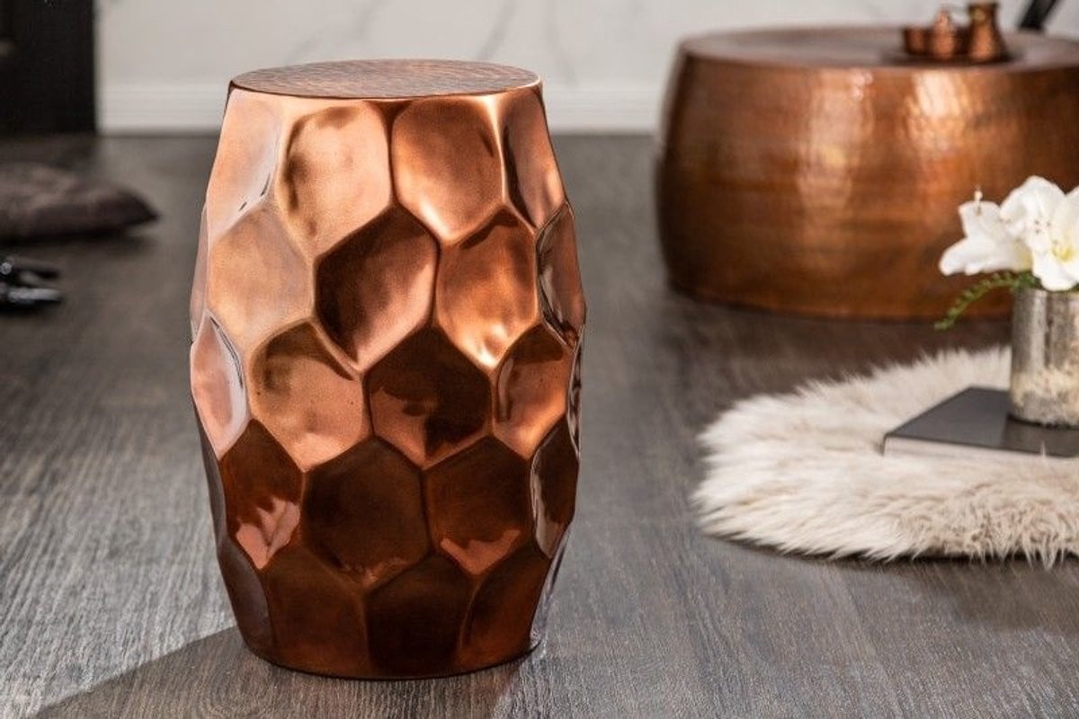 Invicta Interior Handgemaakte bijzettafel ORGANIC ORIENT koper metaal gehamerd rond ontwerp honingraat diameter: 50 cm