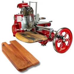 Berkel Volano Tribute Rot, Schwungradmaschine – Wunderschöne Aufschnittmaschine + Fassholzbrett Unikat