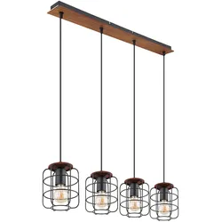 Hängeleuchte Holz Pendelleuchte Deckenlampe Käfigschirme schwarz Esszimmerleuchte, Metall, 4x E27 Fassungen, LxBxH 74x15x120 cm