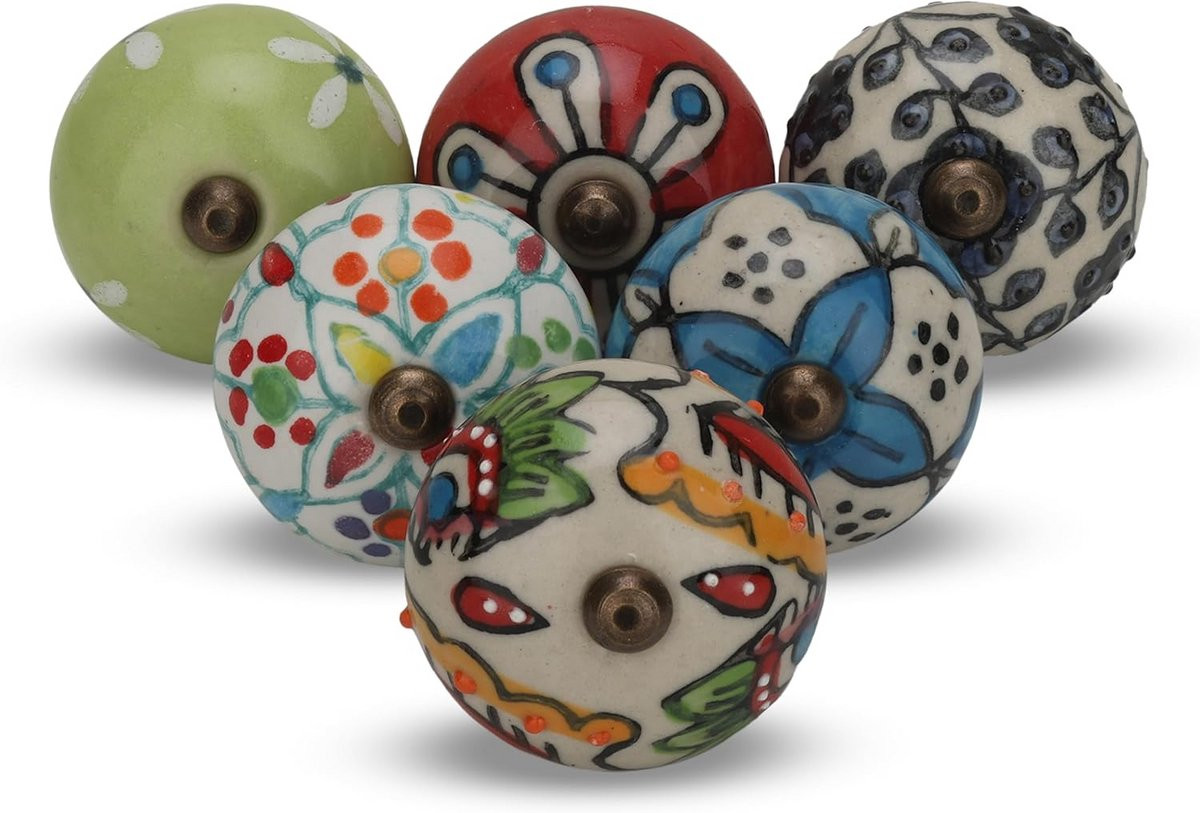 Set van 6 Multicolor Keramische Ladeknoppen voor Decoratie