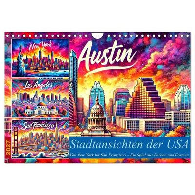 Stadtansichten der USA in Tusche (Wandkalender 2027 DIN A4 quer), CALVENDO Monatskalender