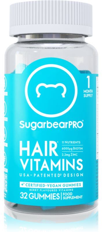 SugarbearPRO® Hair Vitamins oursons gélifiés pour une peau raffermie et des cheveux magnifiques saveur Berry 74 cps