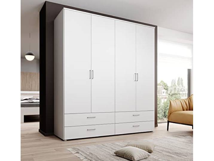 möbelando Kleiderschrank >Spazio< in Weiß - 183,1x198,6x48cm (BxHxT)