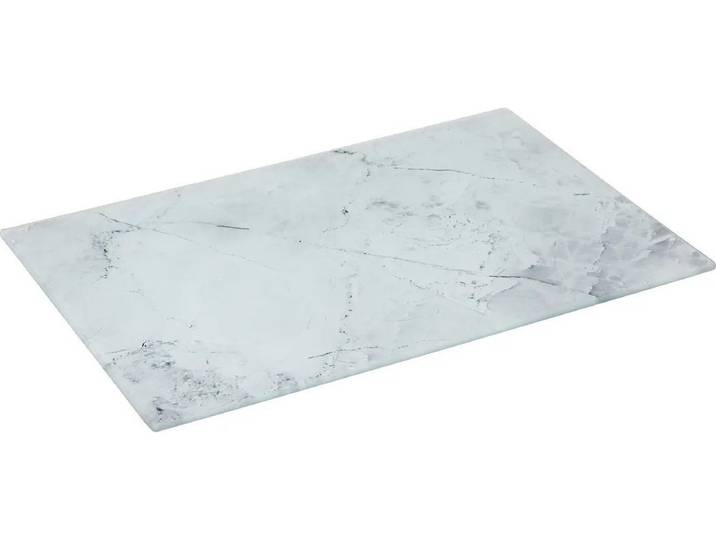 5Five snijplank/serveerplank van glas - rechthoek - wit met marmer print - 30 x 20 cm