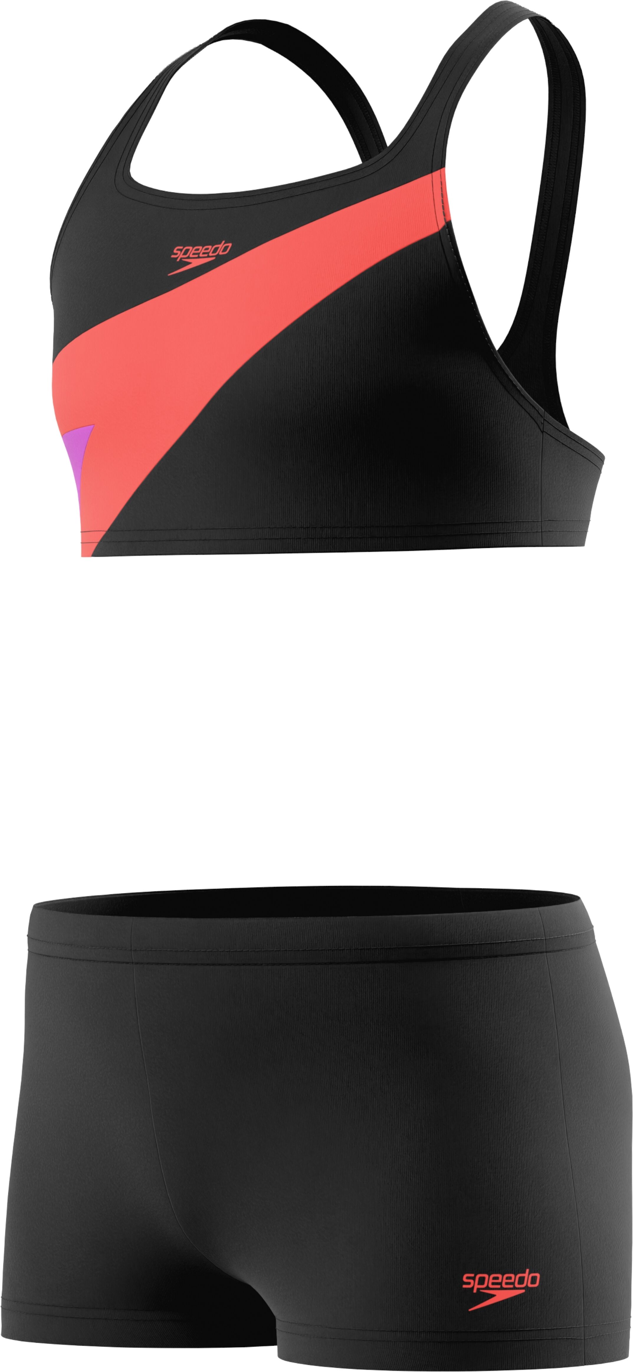 Bustier-Bikini SPEEDO "HYPERBOOM BUTTERFLY BACK 2PC BLK/PNK", Jungen, Gr. 12 (146/152), N-Gr, schwarz (blk, pnk), Obermaterial: 100% Polyester, Bikini-Sets Bustier-Bikini